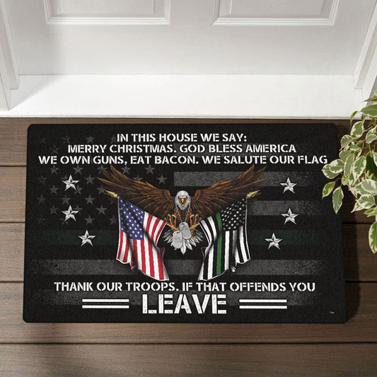 In This House We Say Merry Christmas God Bless America Door Mat Memorial Day Decor Gift Ideas - Printvoro