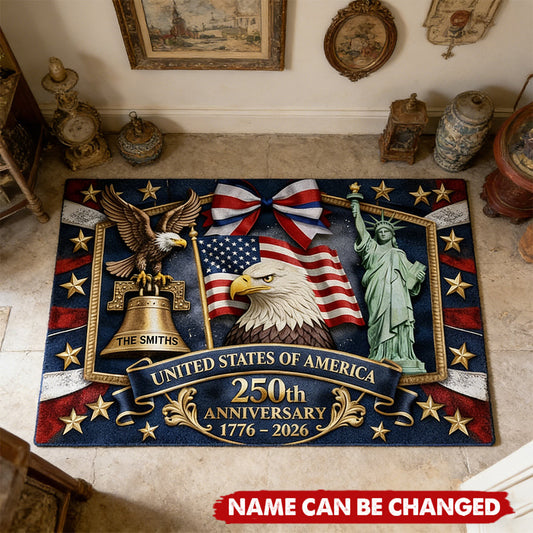 USA 250th Anniversary Heritage Doormat Patriotic Statue Of Liberty Flag Decor Family Gift - Printvoro