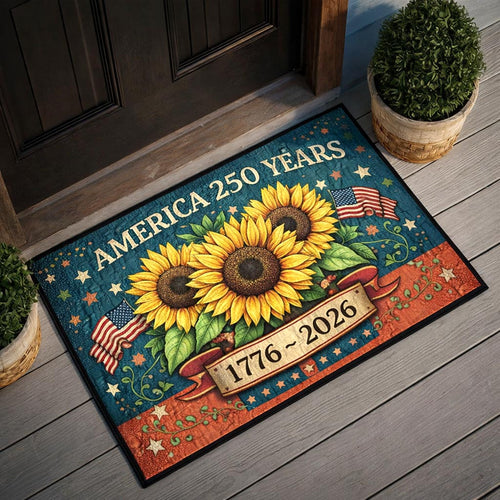 American Glory Sunflower Doormat Patriotic USA Flag Decor Independence Day Decor - Printvoro