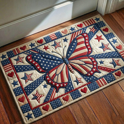 Butterfly Flag Doormat Patriotic American Flag Butterfly Decor Independence Day Gift - Printvoro
