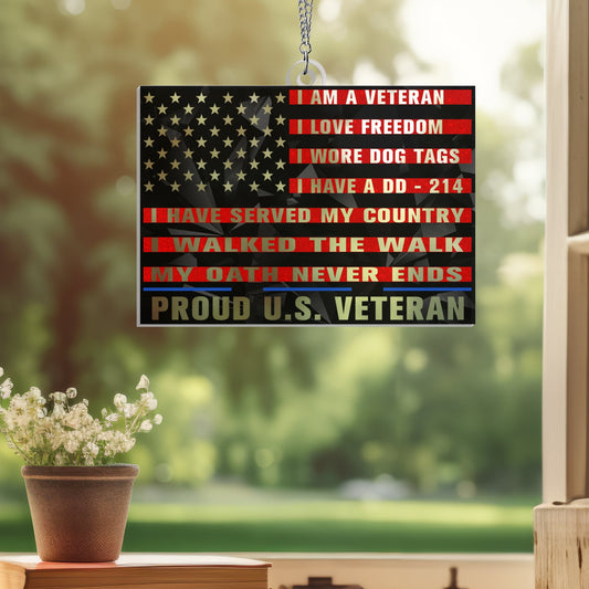 U.S. Veteran Suncatcher Acrylic Hanging Memorial Day Patriotic Decor Veterans Day Decor - Printvoro