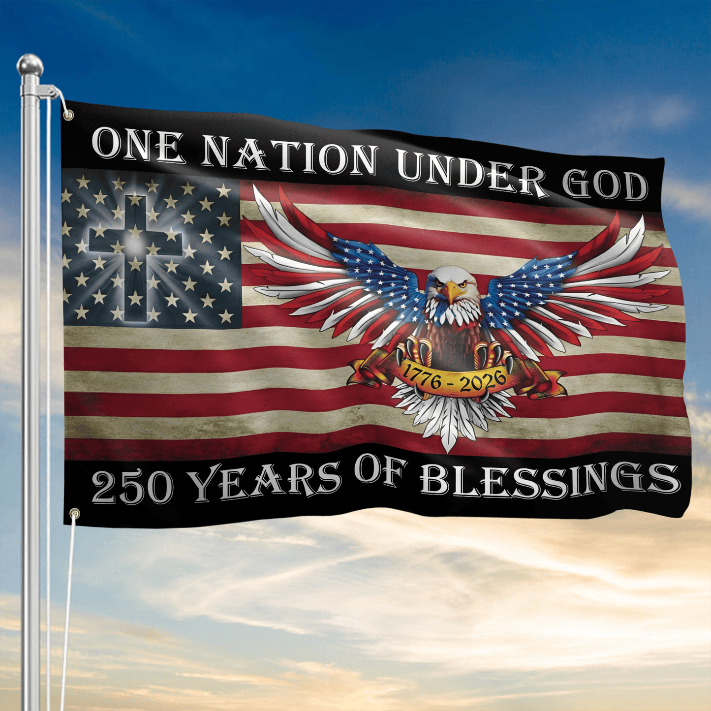 USA 250 Years Of Blessings Flag 1776 2026 Freedom Flag Decor Gift for Dad - Printvoro