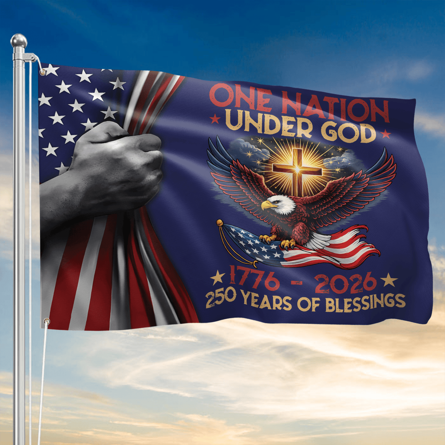 USA 250 Years Of Blessings Flag One Nation Under God Home Decor Gift For Husband - Printvoro