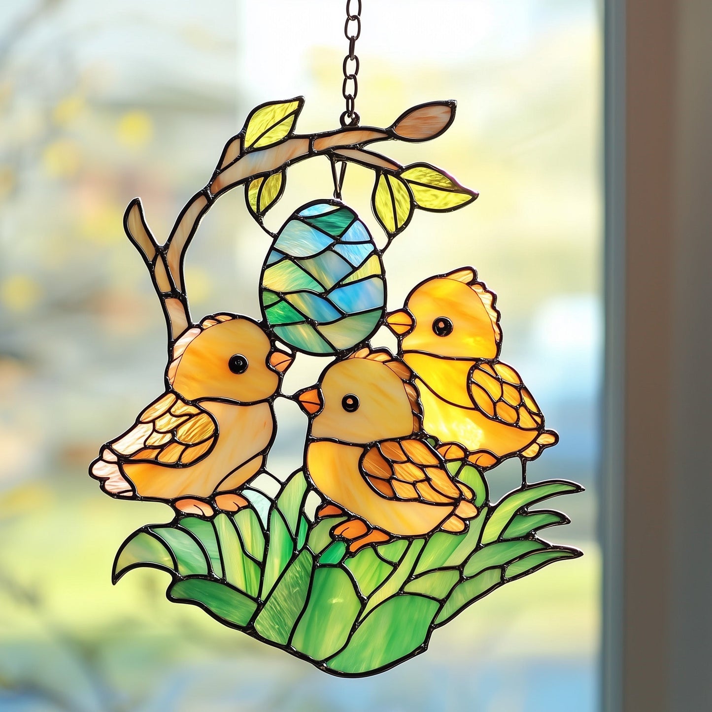 Easter Baby Chicks Suncatcher Stained Glass Window Hanging Happy Easter Holiday Gifts - Pvr