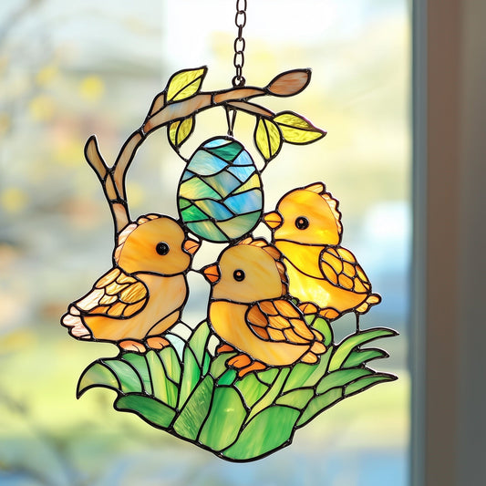 Easter Baby Chicks Suncatcher Stained Glass Window Hanging Happy Easter Holiday Gifts - Pvr