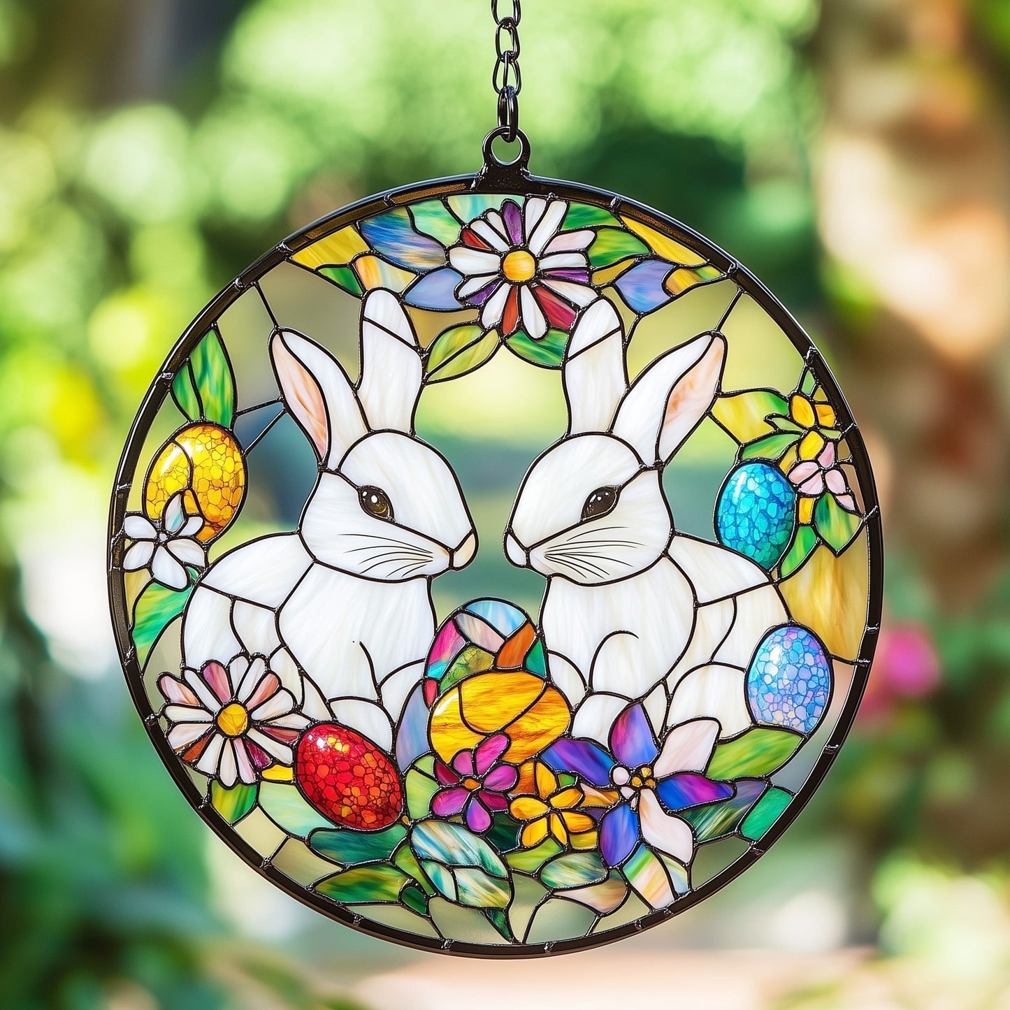 Easter Bunny Couple Suncatcher Spring Easter Home Decor Happy Easter Holiday Gifts - Pvr