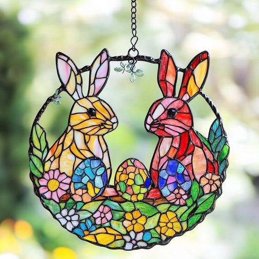 Easter Bunny Love Suncatcher Stained Glass Window Hanging Easter Gifts For Women - Pvr