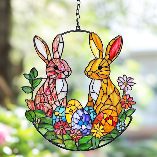 Easter Bunny Love Suncatcher Stained Glass Window Hanging Unique Gift For Family - Pvr