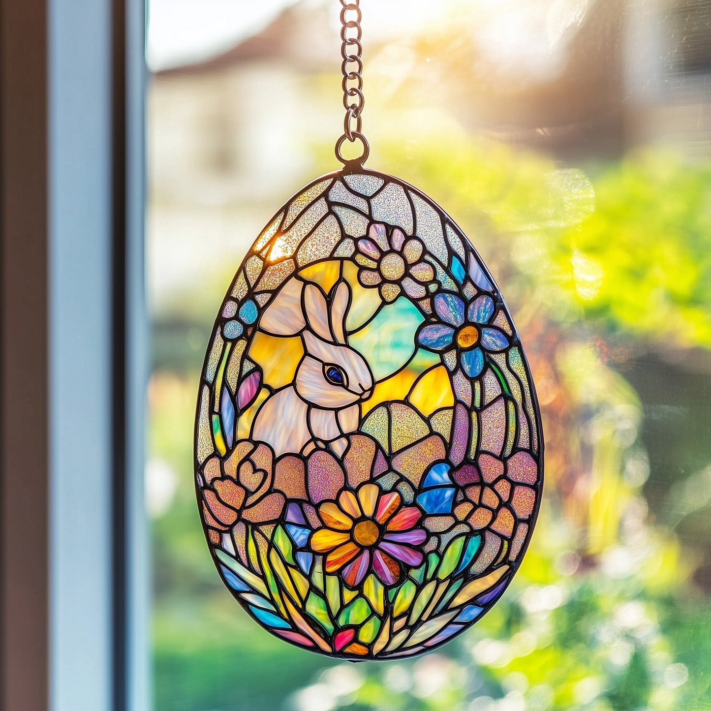 Radiant Eater Glow Stained Suncatcher Happy Easter Glass Hanging Gift For Wife - Pvr