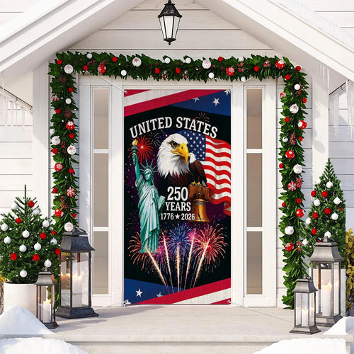 USA 250th Anniversary Door Cover America Land Of The Free Outdoor Decor Gift For Home - Pvr