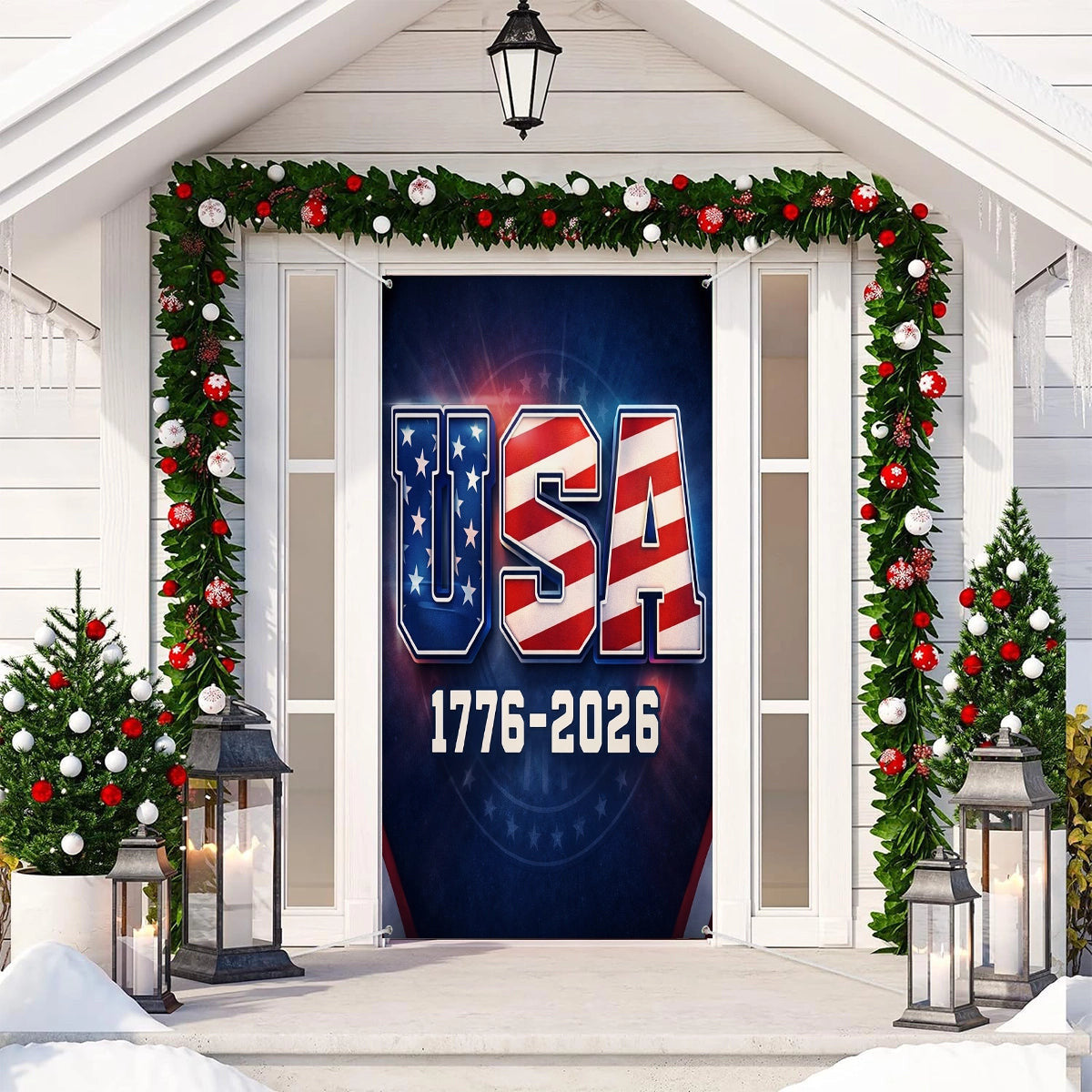 USA 250th Anniversary Door Cover 1776 2026 Merch Outdoor Decor Gift For Home - Pvr