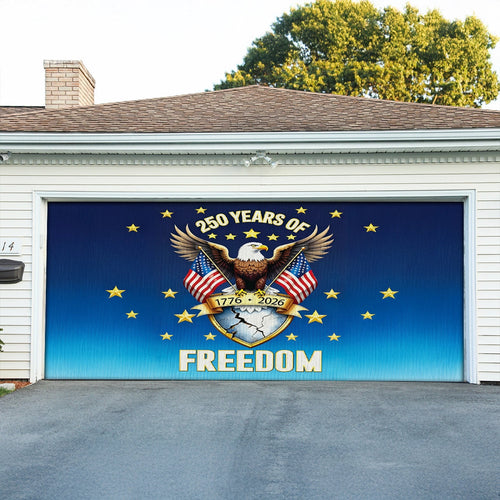 USA 250th Anniversary Garage Door Banner The Freedom Crest Of America Outdoor Decor - Pvr