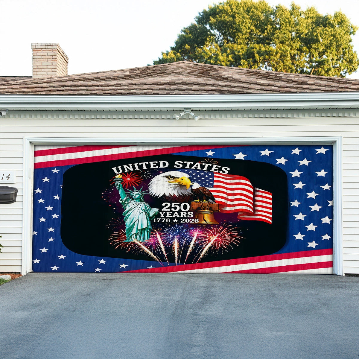 USA 250th Anniversary Garage Door Banner Let Freedom Rise Unique Home Decor - Pvr