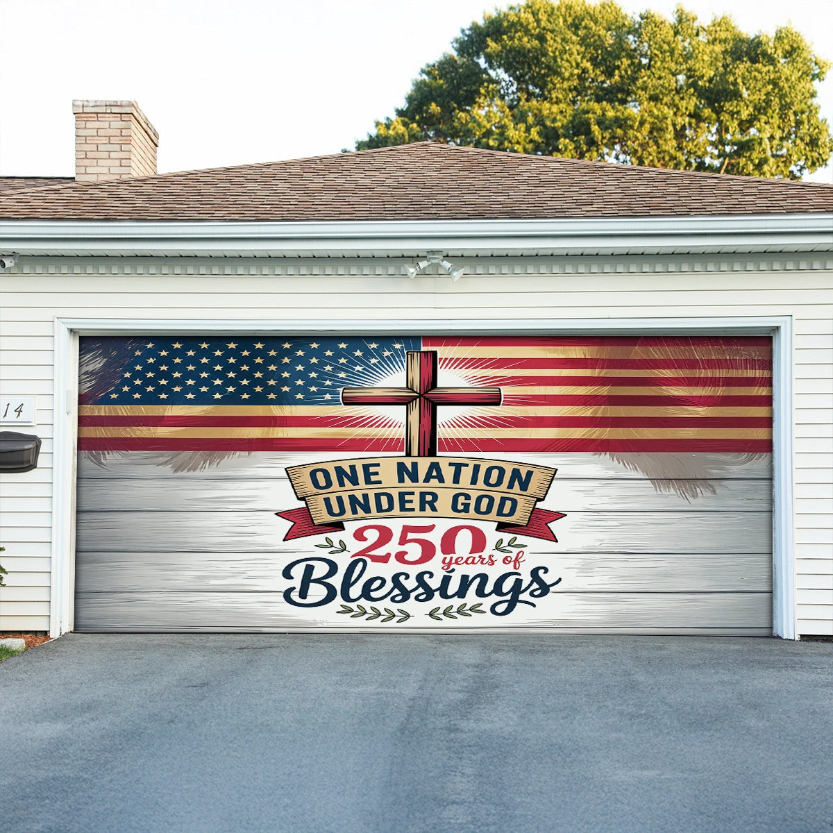 USA 250th Anniversary Garage Door Banner Faith Over America Patriotic Home Decor - Pvr