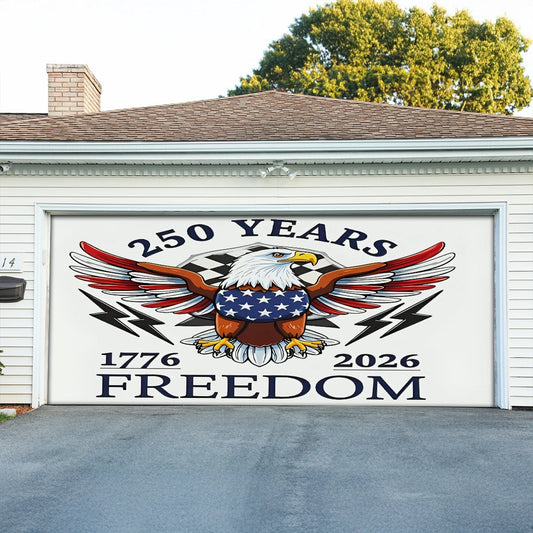 USA 250th Anniversary Garage Door Banner Born Free Still Free Patriotic Home Decor - Pvr