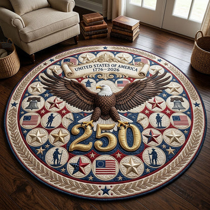 Heritage 250 Years Of America Quilted Doormat 4Th Of July Round Mat Unique Nice Housewarming Gifts - Printvoro
