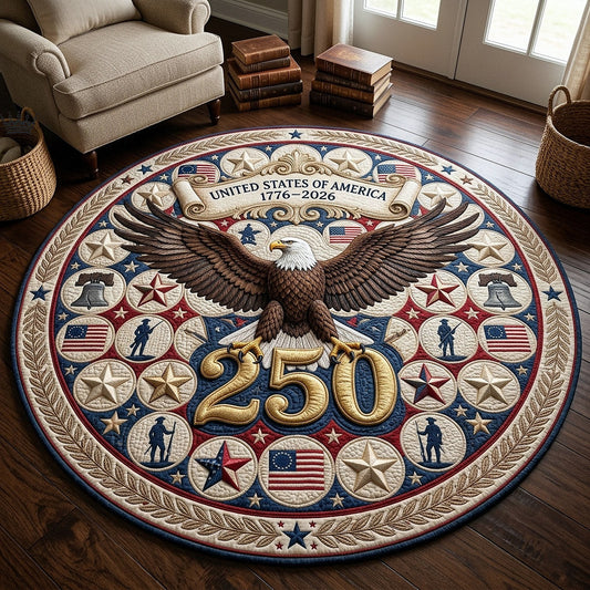 Heritage 250 Years Of America Quilted Doormat 4Th Of July Round Mat Unique Nice Housewarming Gifts - Printvoro