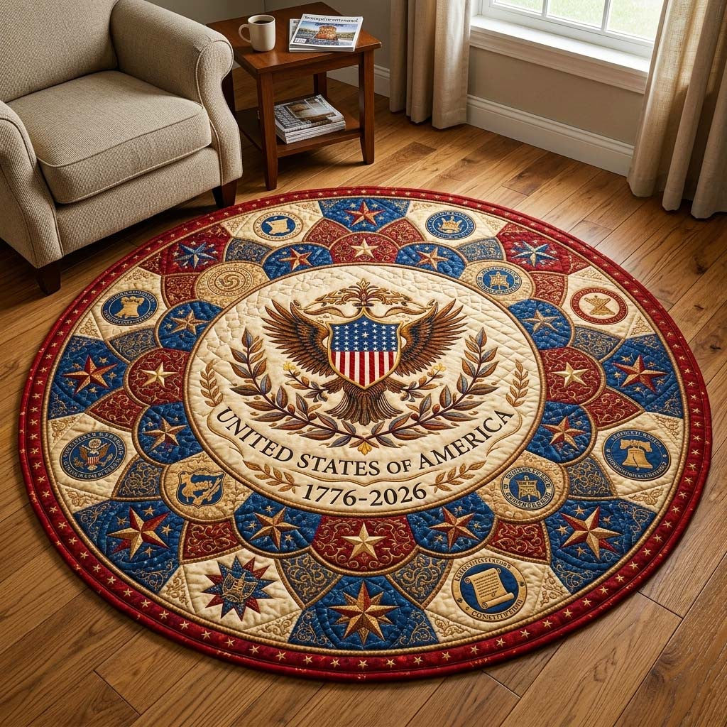 Eagle Emblem Quilted Round Mat Independence Day Decor Gifts For Independence Day - Printvoro