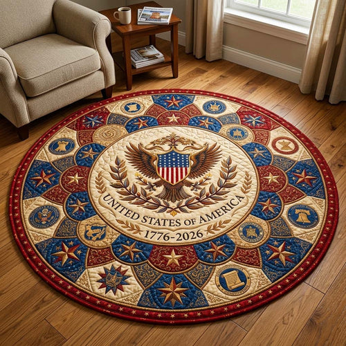 Eagle Emblem Quilted Round Mat Independence Day Decor Gifts For Independence Day - Printvoro