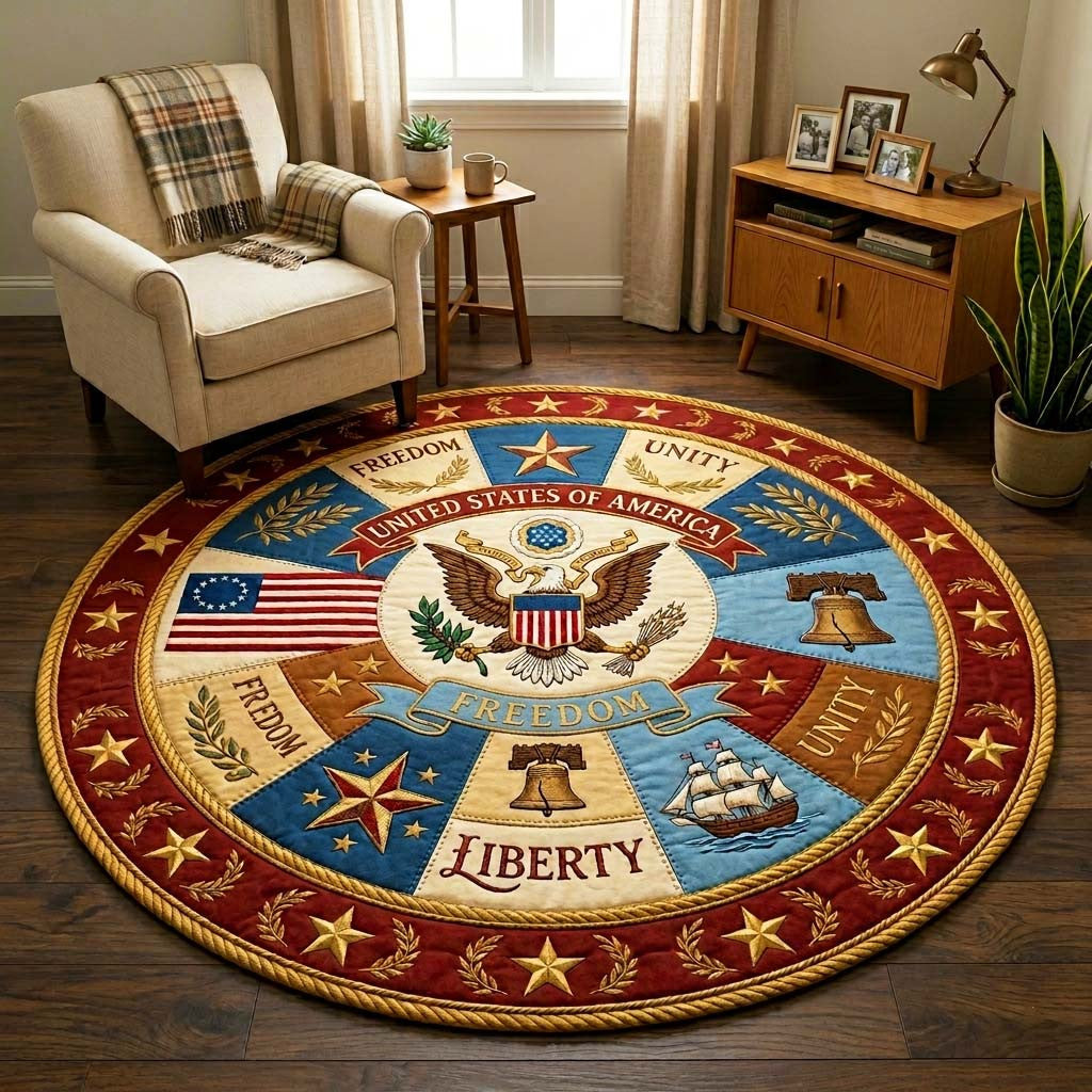 Freedom Crest Quilted Round Mat 4Th Of July Decor Gifts For Independence Day - Printvoro