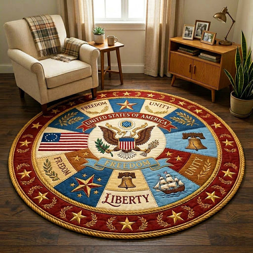 Freedom Crest Quilted Round Mat 4Th Of July Decor Gifts For Independence Day - Printvoro