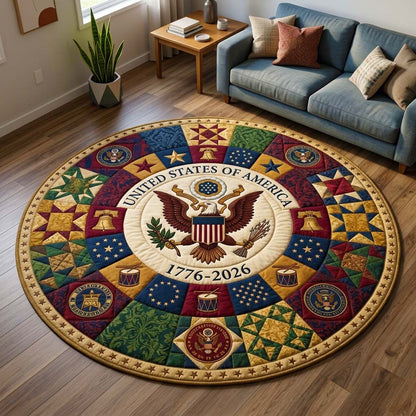 Patchwork Eagle Quilted Round Mat Patriotic Home Decor Gift For 4Th Of July Present - Printvoro