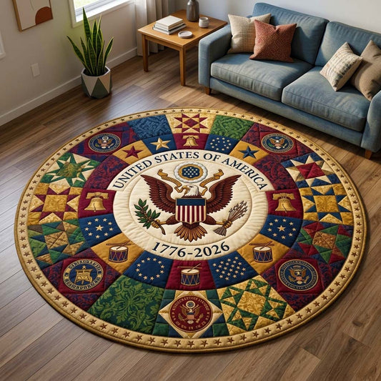 Patchwork Eagle Quilted Round Mat Patriotic Home Decor Gift For 4Th Of July Present - Printvoro