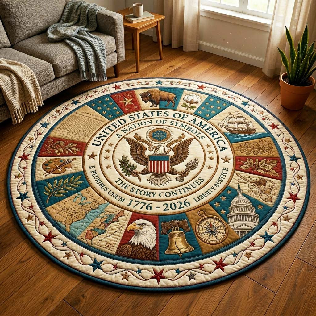 Symbolic Eagle Quilted Round Mat 4Th Of July Decoration Ideas Gifts For Independence Day - Printvoro