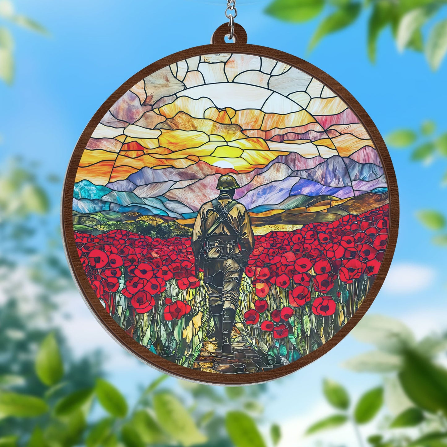 Veterans Soldier Memorial With Red Flowers Suncatcher Hanging Veterans Day Decor Gift Ideas - Printvoro