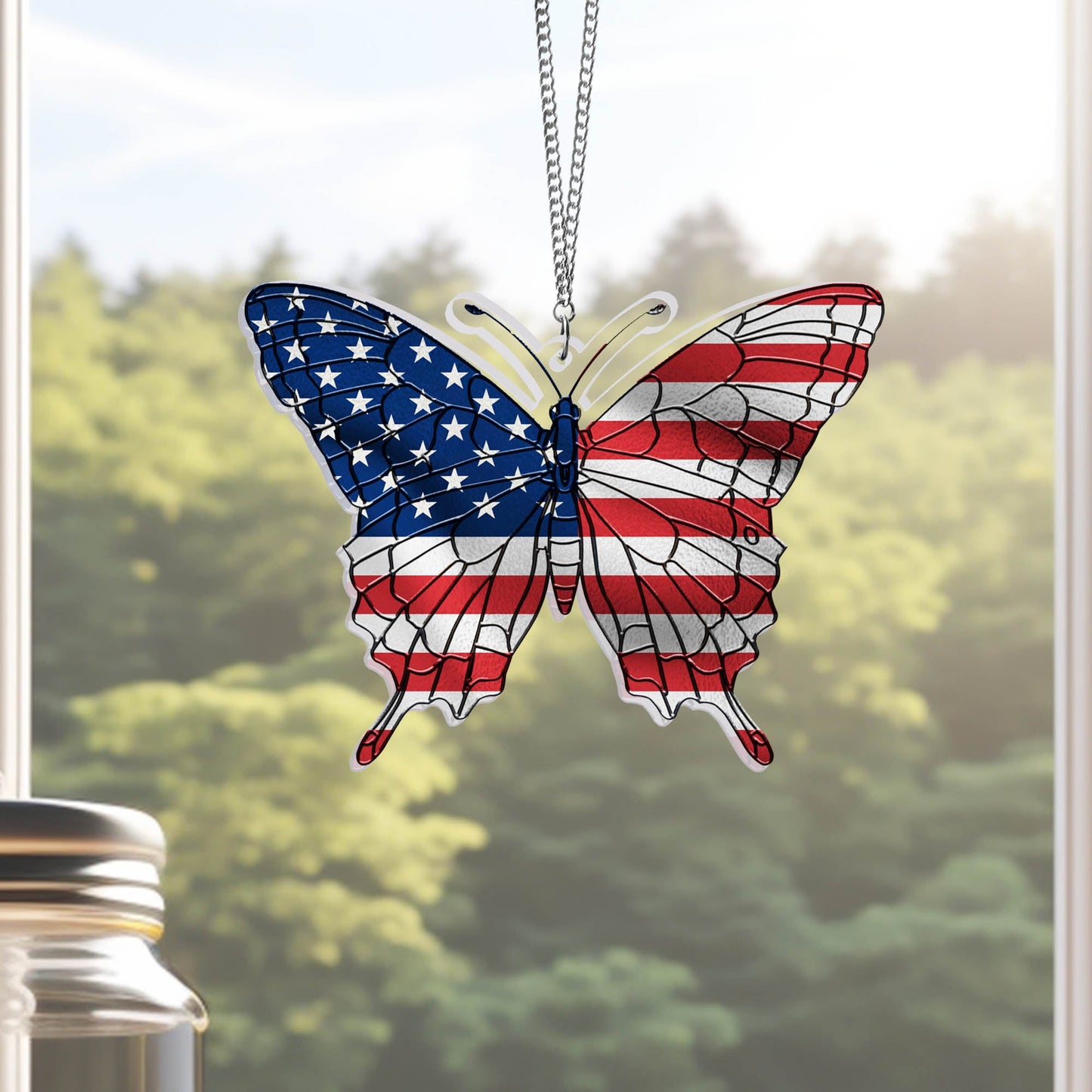 Patriotic Butterfly 4th Of July Suncatcher Window Hanging Independence Day Gift For Men - Printvoro