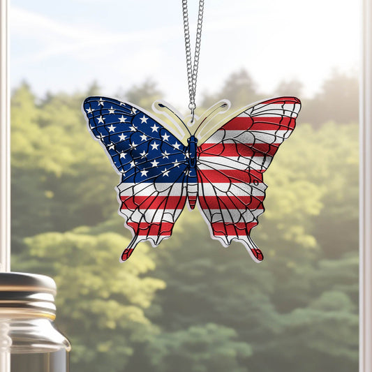 Patriotic Butterfly 4th Of July Suncatcher Window Hanging Independence Day Gift For Men - Printvoro