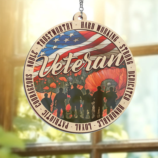 Patriotic Veterans Memorial Poppy Suncatcher Acrylic Hanging Veterans Day Decor Gift For Men - Printvoro