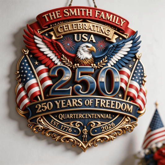 Personalized 250 Years Of Freedom Wood Sign Celebrating USA 250 Decor Gift For Dad - Printvoro