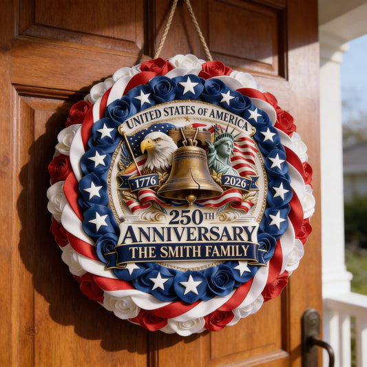 Personalized 4th of July Wood Sign USA 250th Anniversary 1776 2026 Decor Best Patriotic Gifts - Printvoro