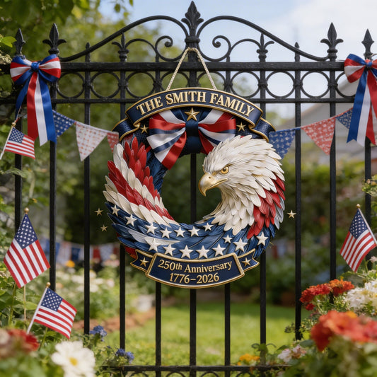 Personalized Patriotic Eagle Wood Sign 250th Anniversary Decor Gift For Sister - Printvoro