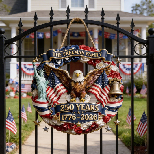 Personalized Patriotic Eagle Wood Sign 4th of July Family Door Decor Presents Ideas - Printvoro