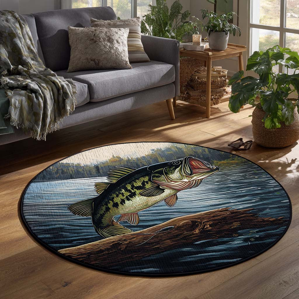 Bass Wild Fishing Round Mat Living Room Decor Items Great Mother's Day Gifts - Printvoro