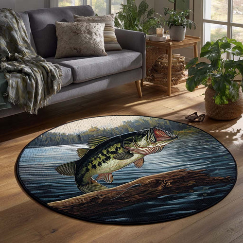 Bass Wild Fishing Round Mat Living Room Decor Items Great Mother's Day Gifts - Printvoro