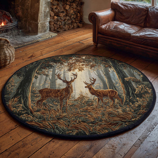 Stag Elegant Scroll Round Mat Living Decor Ideas Unique Deer Lovers Gifts Idea - Printvoro