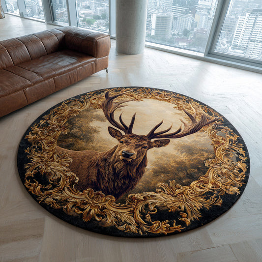 Stag Forest Canopy Round Mat Best Home Decor Cool Gifts For Stag Lovers - Printvoro