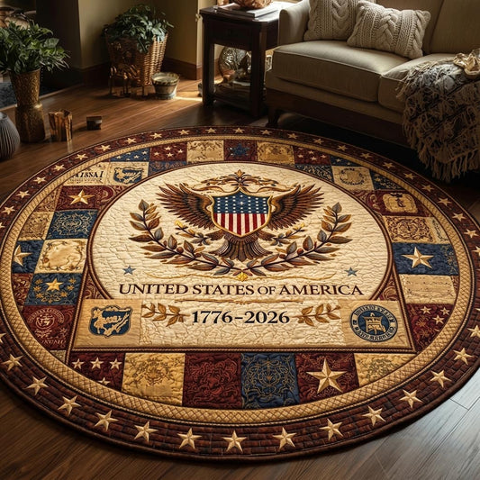 Heritage America 250 Years Patch Quilted Round Mat Decor Ideas For Living Room Gift For Son - Printvoro