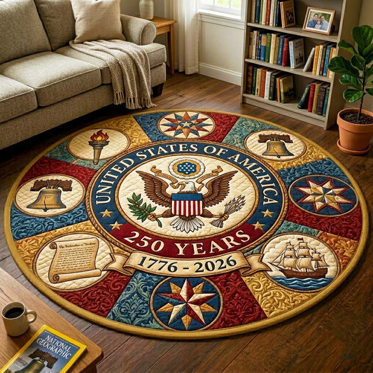 Heritage USA 250 Years Of Freedom Quilted Round Mat Indoor Decorations Gifts For Men - Printvoro
