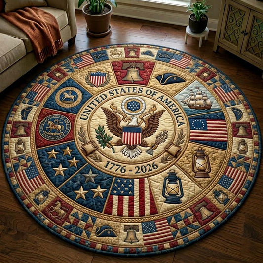 Heritage USA 250 Years Of Independence Patch Quilted Round Mat Indoor Decorations Gift For Mom - Printvoro