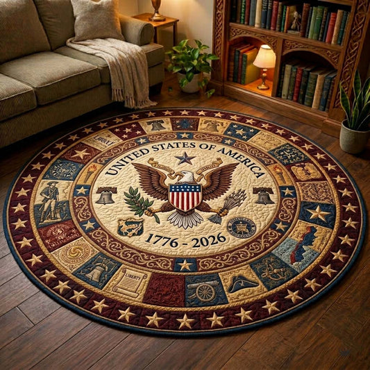Heritage USA 250 Years Of Liberty Patch Quilted Round Mat Aesthetic Room Decor Gift For Brother - Printvoro