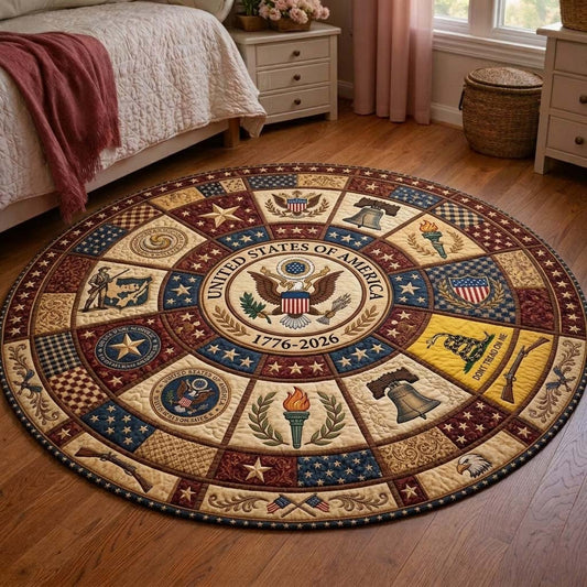Heritage USA 250 Years Strong Patch Quilted Round Mat Living Room Furniture Ideas Gift For Mom - Printvoro
