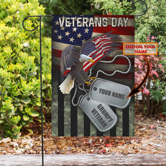 Veterans Day Garden Flag Grumpy Veteran Bald Eagle Dog Tags Merch Gift Ideas - Printvoro