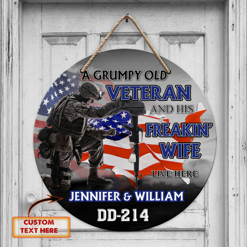 Personalized DD-214 A Grumpy Old Veteran Wooden Sign Door Decoration Patriotic Gifts For Men - Printvoro