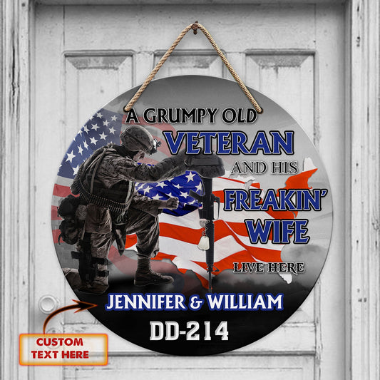 Personalized DD-214 A Grumpy Old Veteran Wooden Sign Door Decoration Patriotic Gifts For Men - Printvoro
