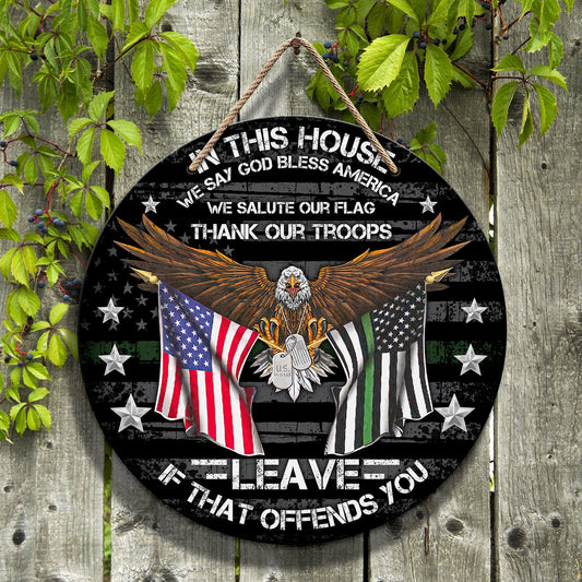In This House We Say God Bless Wooden Sign US Bald Eagle Home Decor Gift Ideas For Brother - Printvoro