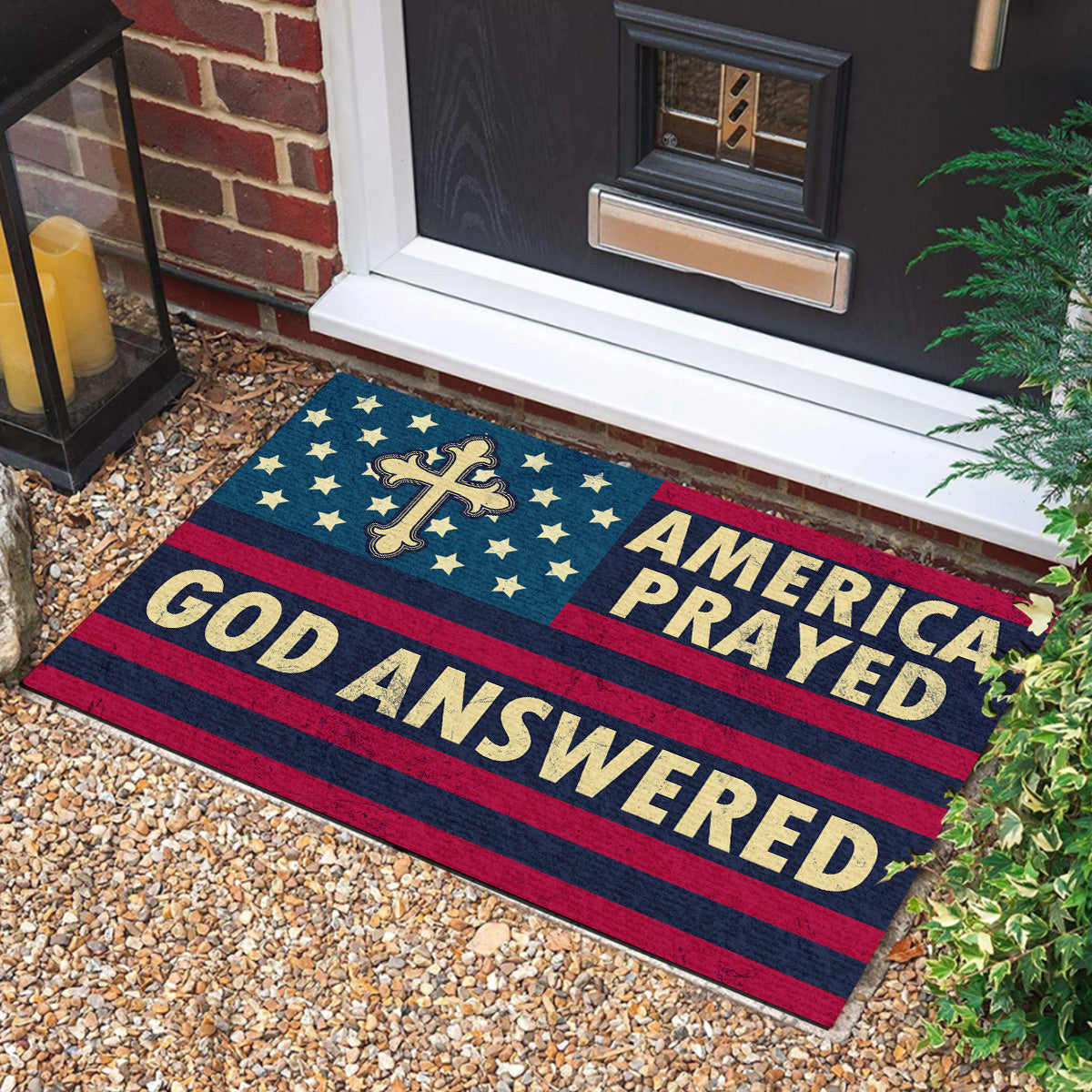 America Prayed God Answered Doormat 250 Years Of America'Welcome Door Mat Patriotic Gifts For Him - Printvoro